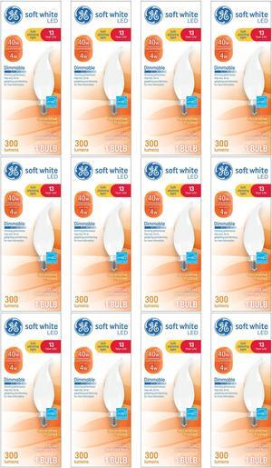 (case of 12) GE 35928 LED Decorative Light Bulb, soft white, 40 watt replacement, decorative bent tip, frosted, candelabra base CAC chandelier LED light bulb