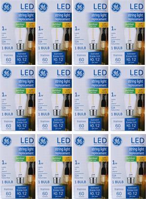 (case of 12) GE Warm Soft White LED String Light Replacement Bulb, 1 watt, S14 shape, 60 lumens, medium base string light LED replacement bulb