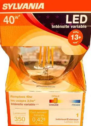 (6 bulbs) Sylvania LED Globe G25, 40 watt equivalent, Crystal Clear, Dimmable, Indoor/Outdoor, Medium Base, Made in the USA
