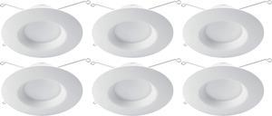 (case of 6) Philips Pila LED Retrofit Downlight, 6 inch Round, 650 lumens, 3000K Color Temp, 120V, Dimmable, White Trim, LED Donwlight Luminaire PILARETR56R30K, with medium socket retrofit adapter