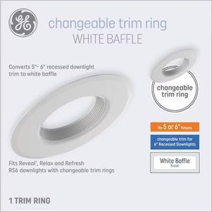 GE Lighting 47834 changeable Trim ring Baffle, RS6 (6 inch diameter) metal trim ring, fits 5 or 6 inch fixtures, white baffle , converts 5 or 6 inch recessed downlight trim to white baffle