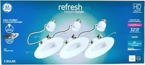 GE 47769 3-Pack 8 watt LED Downlight, Daylight retrofit kit, 3 count, White, Indoor Floodlight 6 inch recessed downlight