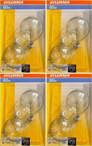 (8 bulbs) Sylvania 16517 Incandescent Globe 60 watt Light Bulb G16.5, candelabra base, 2850K Color Temp (8 bulbs) Sylvania 16517 Incandescent Globe 60 watt Light Bulb G16.5, candelabra base, 2850K Color Temp
