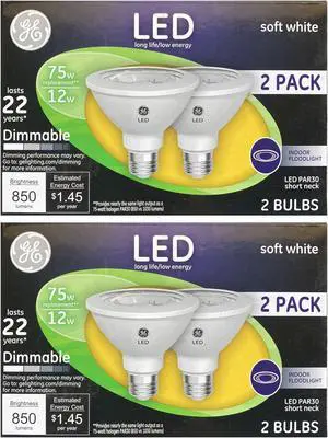 (4 bulbs) GE 96924 PAR30 short neck LED 12 Watt (75 watt equivalent) 850 Lumen, Dimmable Indoor Floodlight with Medium Base, Soft White Light Bulb