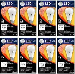 (8 bulbs) GE Lighting 61956 LED A19 Light Bulb, Soft White, 450 Lumens, 5-Watt, non-dimmable