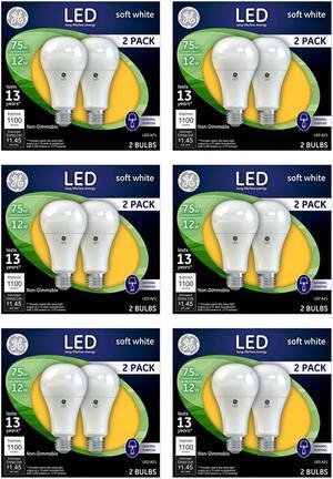 (12 bulbs) GE 65762 LED 75 watt equivalent, Soft White A21 LED Light Bulb, 1100 lumens