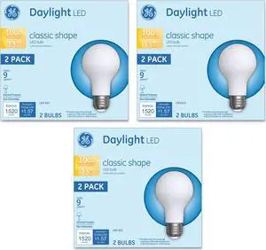 (6 bulbs) GE 31186 LED A2, 5000K Daylight, 13 watts, 100 watt equivalent, non-dimmable