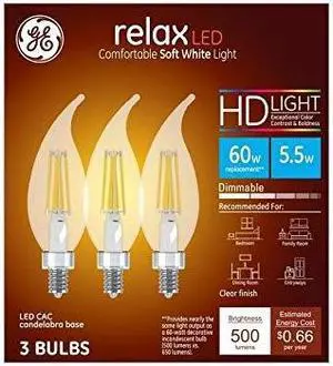 GE Relax 60-Watt EQ CA10 Soft White Dimmable Candle Bulb Light Bulb (3-Pack)