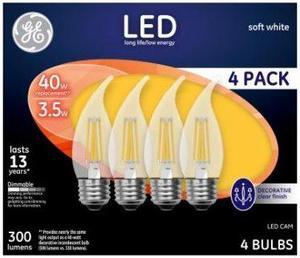 GE Lighting 92677 Decorative LED Light Bulbs, Soft White, Clear, 300 Lumens, 3.5-Watts, 4-Pk.
