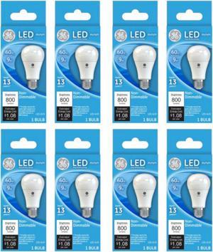(case of 8) GE Lighting 61966 LED A19 Bulb, 9 watts, 800 lumens, 5000K Daylight, LED Light Bulb