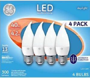 (4 bulbs) GE 40w Led Daylight Medium Base White Decorative Frosted Light Blub