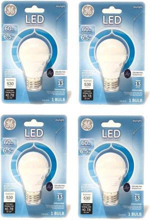 (4 bulbs) GE 37208 LED A15 Ceiling Fan Light Bulb, 60 watt equivalent, Daylight, Dimmable, Frosted LED Light Bulb