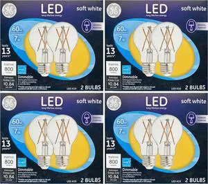 (8 bulbs) GE Lighting 37674 A19 LED Light Bulb, 60 watt equivalent, Crystal Clear, soft white, Dimmable, medium base (8 bulbs) GE Lighting 37674 A19 LED Light Bulb, 60 watt equivalent, Crystal Clear, soft white, Dimmable, medium base