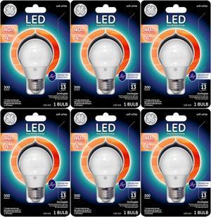 (6 bulbs) GE Lighting 37924 LED Ceiling Fan Light Bulb, 4 watt frosted LED A15, Soft White, Dimmable LED Light Bulb
