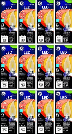 (case of 12) GE Lighting 28479 Bent Tip Decorative LED Chandelier bulb, 40 watt equivalent, medium base, 300 lumens soft white