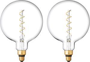 (2 bulbs) GE Vintage Globe LED Light Bulb, Meandering Spiral filament,  G63, Clear Glass LED Edison Bulb, 6.5-Watt (40 Watt Replacement) Dimmable, 350 Lumen, Medium Base, Pendant Lighting