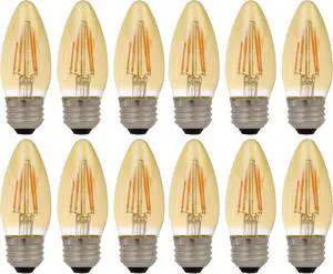(12 bulbs) SYLVANIA 79721 Vintage Decorative LED Light Bulb, Efficient 4 Watts, B10, Medium Base, Amber Glass Edison Style, Amber Glow 2175K, Dimmable