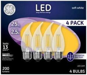 GE Lighting 2.5 Watt, 200 lumen CAM Decorative LED Light Bulb - Soft White; Pack of 4