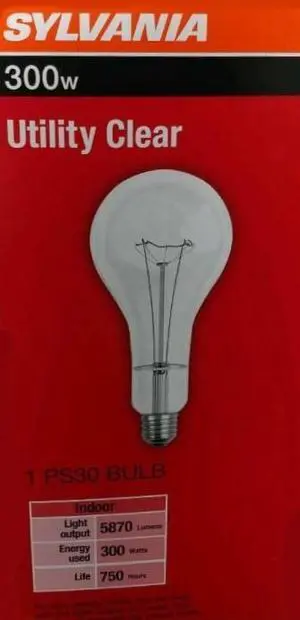 (3 pack) Sylvania 300 watt PS30 Utility Clear Incandescent Light Bulb 5870 lumens