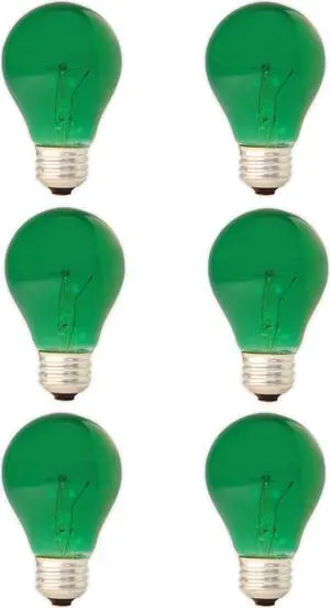 GE 49725-6 25-Watt A19 Party Light, Green, (6 bulbs)