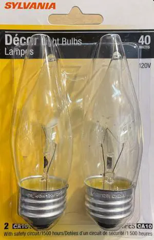 (24 bulbs) Sylvania Incandescent Chandelier Bulb, CA10, 40 watt, Medium Base (24 bulbs) Sylvania Incandescent Chandelier Bulb, CA10, 40 watt, Medium Base