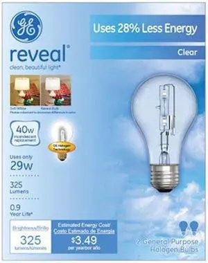 GE Lighting 62607 Reveal Clear 29-Watt (40-watt Replacement) 325-Lumen A19 Light Bulb with Medium Base, 2-Pack GE Lighting 62607 Reveal Clear 29-Watt (40-watt Replacement) 325-Lumen A19 Light Bulb with Medium Base, 2-Pack