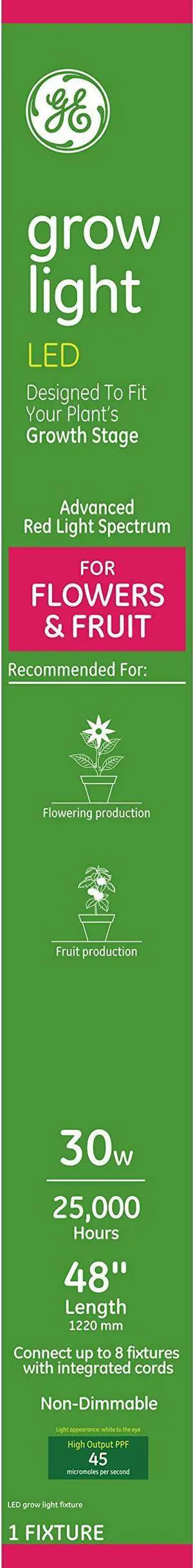 GE Grow Light Bulb, 48-Inch LED Grow Lights for Indoor Plants, Full Spectrum, 30-Watt, Indoor Plant Light with Red Reproductive Spectrum for Flowering and Fruiting GE Grow Light Bulb, 48-Inch LED Grow Lights for Indoor Plants, Full Spectrum, 30-Watt, Indoor Plant Light with Red Reproductive Spectrum for Flowering and Fruiting