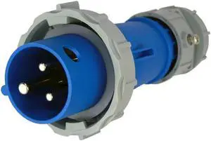 EATON Arrow Hart AH320P6W Pin and Sleeve Plug, 20A 250V, Extra Heavy-Duty, #12, #10 AWG, back wire, blue, nickely plated brass, grounding, 3 wire, two pole, male