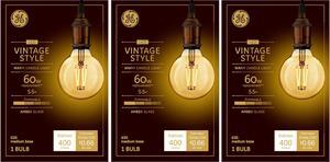 (case of 3 bulbs) GE Lighting Vintage Style LED G30 Globe Light Bulb, 5.5 Watts (60 Watt Equivalent) Warm Candle Light, Amber Glass, Medium Base, Dimmable, 400 lumens