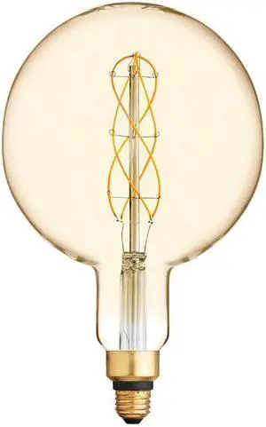 GE Large Vintage LED G63 Globe, Warm Candle Light 2000K, 6.5 watt, 350 lumen, Amber Glass, Spiral Weave Filament, Dimmable LED Globe Light Bulb