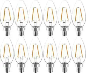 (12 bulbs) GE 42465 Reveal LED Chandelier Bulb, 200 lumens, 2.5 watts, candelabra base, blunt tip, clear Color-Enhancing HD Light, Dimmable LED Candle Light Bulb