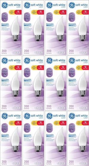 (case of 12 bulbs) GE 35916 LED Decorative Frosted Light Bulb, Dimmable, 25 watt equivalent, 200 lumens, medium base soft white LED chandelier light bulb