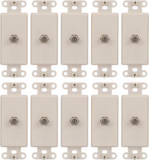 (case of 10) EATON Wiring 2162LA Single Type F Coaxial Adapter with Decorator Insert, Category 3 RJ11, RJ14, Light Almond