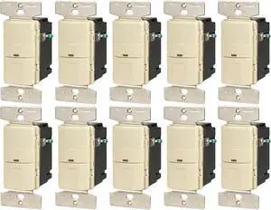 (case of 10) Eaton Wiring 600W Vacancy Sensor Switch, 450 sq ft. Range, uses Passive Infrared, Almond