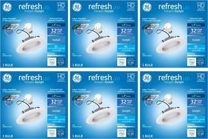 (case of 6) GE Refresh LED Recessed Downlight, 65 Watt Equivalent, 4 inch, RS4, White Dimmable Recessed Downlight, Energetic Daylight 5000K, 8 watt, 700 lumen