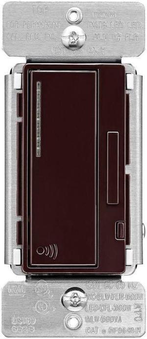 Eaton RF9640-NDB Z-Wave Plus Universal smart Dimmer, Decorator Brown, single pole, 3-way, 120V, Dimmable seven step blue LED display alongside pushpad indicates light level