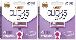 BIC Click 5 Soleil Women's Razor Refills with 5 Flexible Blades and Recyclable Box, Pink, 8 Count