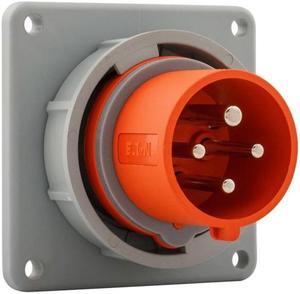 Eaton Arrow Hart AH420B12W Pin and Sleeve Inlet, Orange, IP69K Rated, #12-#10 AWG, 20A, Extra Heavy-Duty, 125/250V, Three Pole, Four Wire