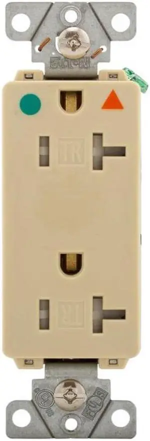 Eaton TRIG8362V Extra Heavy-Duty Hospital Grade duplex receptacle, 20A, 125V, Ivory, Tamper Resistant, Terminal Guards, Isolated Ground, Healthcare and Hospital