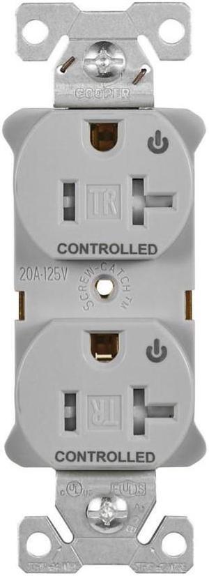 Eaton TR5362CDGY Heavy Duty Industrial Specification Duplex receptacle, Dual Control, 20 Amp, Tamper Resistant, Auto Grounding, GRAY, 2 Pole 3-Wire, 125V