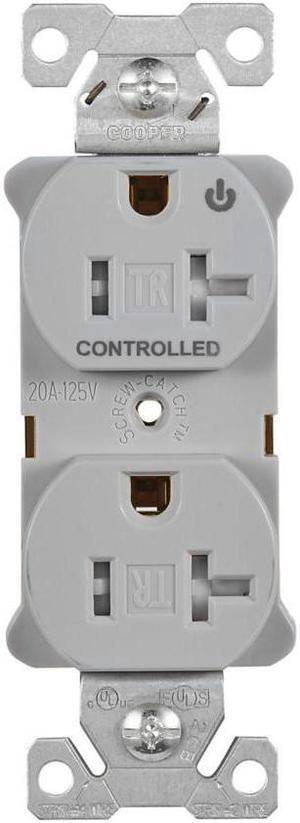 Eaton TR5362CHGY Heavy Duty Industrial Specification Duplex receptacle, Half Control, 20 Amp, Tamper Resistant, Auto Grounding, GRAY, 2 Pole 3-Wire, 125V