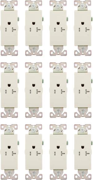 (case of 12) Eaton TR6350LA Heavy Duty Industrial Grade Decorator single receptacle, 20 Amp, 125V, tamper resistant, auto grounding, Light Almond
