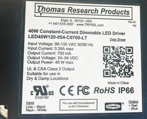 Hubbell Thomas Research Products LED 40W120-054-C0700-LT Constant Current, Line Voltage Dimmable Driver