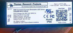 Hubbell Lighting Thomas Research Products LED50W-040-C1250-D constant current, 1250ma, dimmable, 50 watts