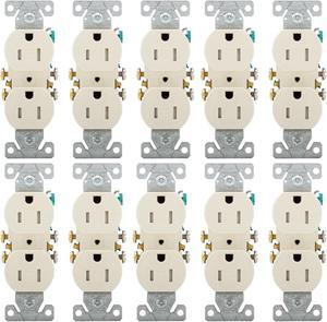 (quantity of 10) Eaton TR270A Tamper Resistant duplex receptacle, Almond, #14-10 AWG, 15A, flush mount