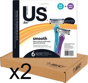 (Box of 12 razors) BIC Us. 5-Blade Unisex Disposable Razors For Men and Women, Lubrication Strip For a Smooth, Close Shave