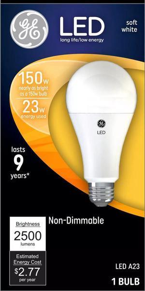 GE Lighting Soft White LED Light Bulb, 150 watt replacement, A23 shape, 23 watts, 2500 lumens, medium base frosted LED Light Bulb