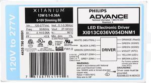 Advance XI013C036V054DMNM1 Xitanium 0-10V Dimming LED Driver, 13W, 27-54Vdc, 120-277V