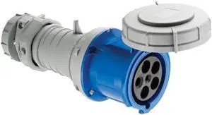EATON Arrow Hart AH560C9W Water-Tight Pin and Sleeve Connector, IP69K rated, 60A 120/208V, 4 pole 5 wire, Female, Blue Nylon, Three Phase