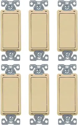 (case of 6) EATON 7504V-BOX 7500 Decorative Standard Rocker Switch, 120/277 Vac, 15 A, 4 Position, 4-way, Ivory